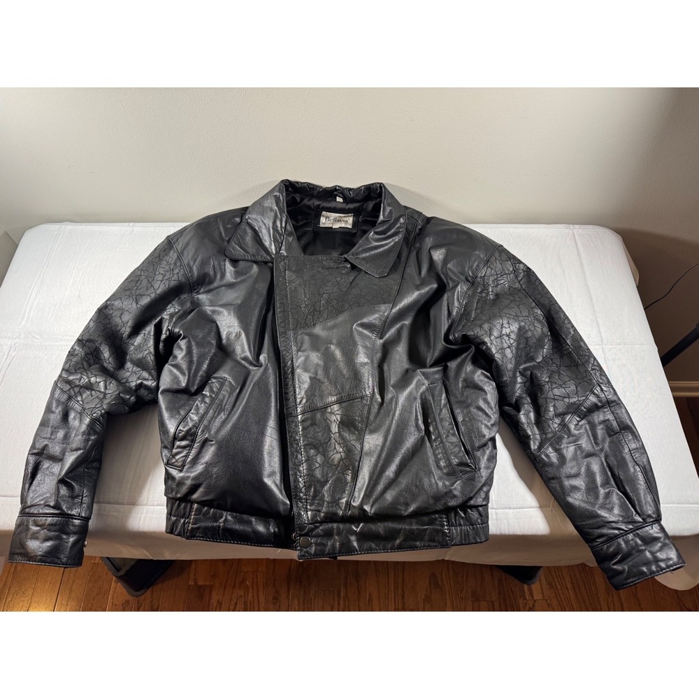 Vintage Bellavia Black Leather Asymmetric Biker Jacket 80s 90s L